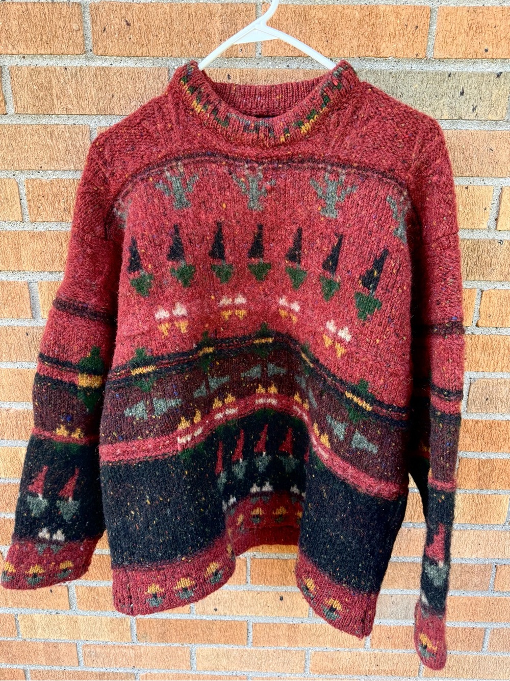 Vintage Willis & Geiger Aztek Tribal Wool Sweater Made in Ireland Size L